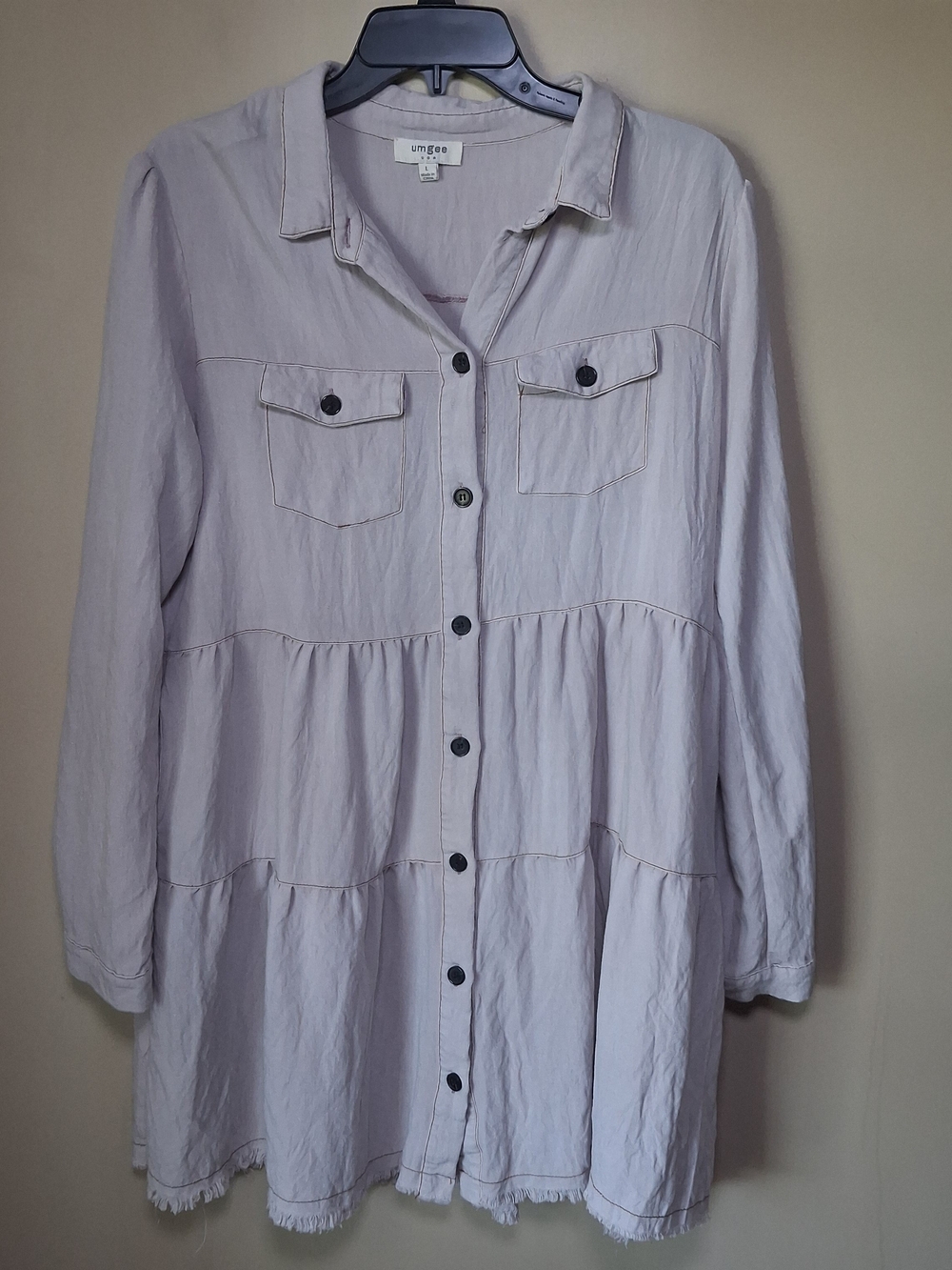 Umgee Women’s Light Pink Babydoll Shirt Dress; Sz. L